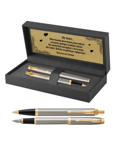 Długopis i Pi&oacute;ro Parker IM Brushed Metal GT w Pudełku z Grawerem (1931670/15)