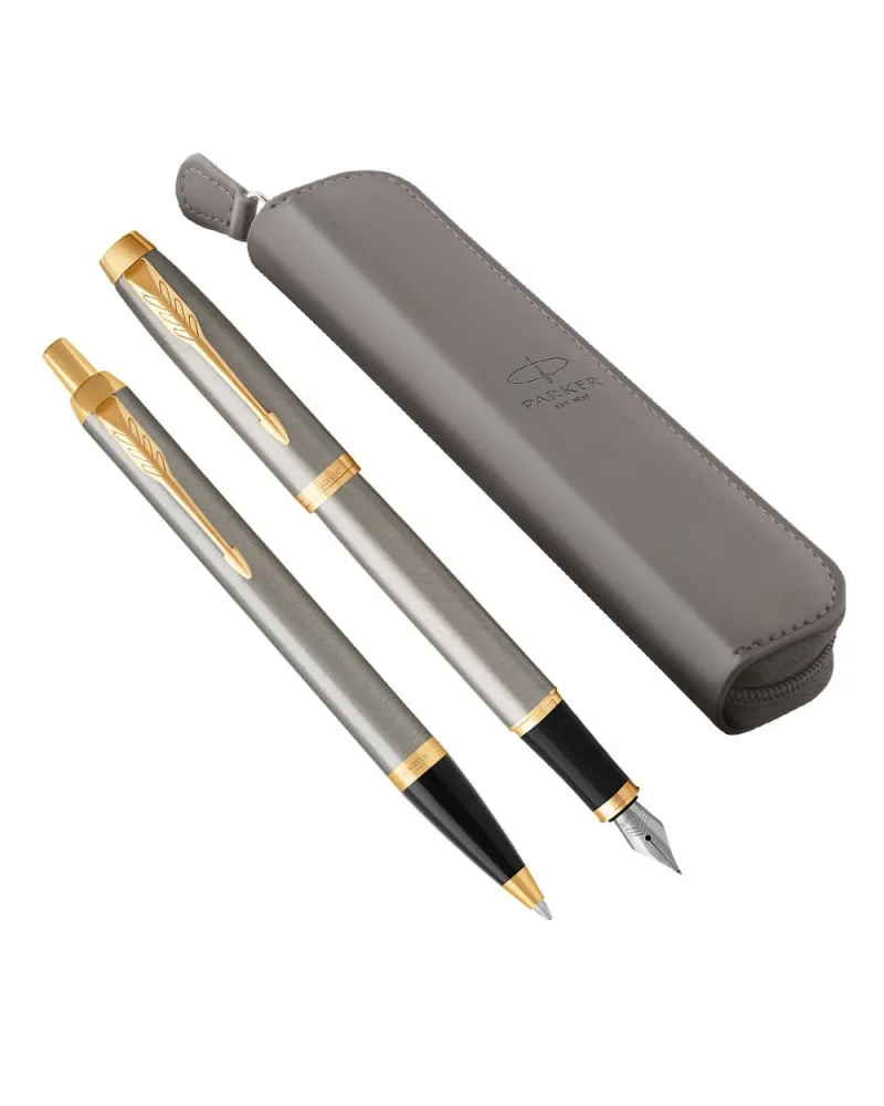 Zestaw Długopis i Pióro Parker IM Brushed Metal GT + Etui (1931670/17) Zestaw Długopis i Pióro Parker IM Brushed Metal GT + Etui (1931670/17)