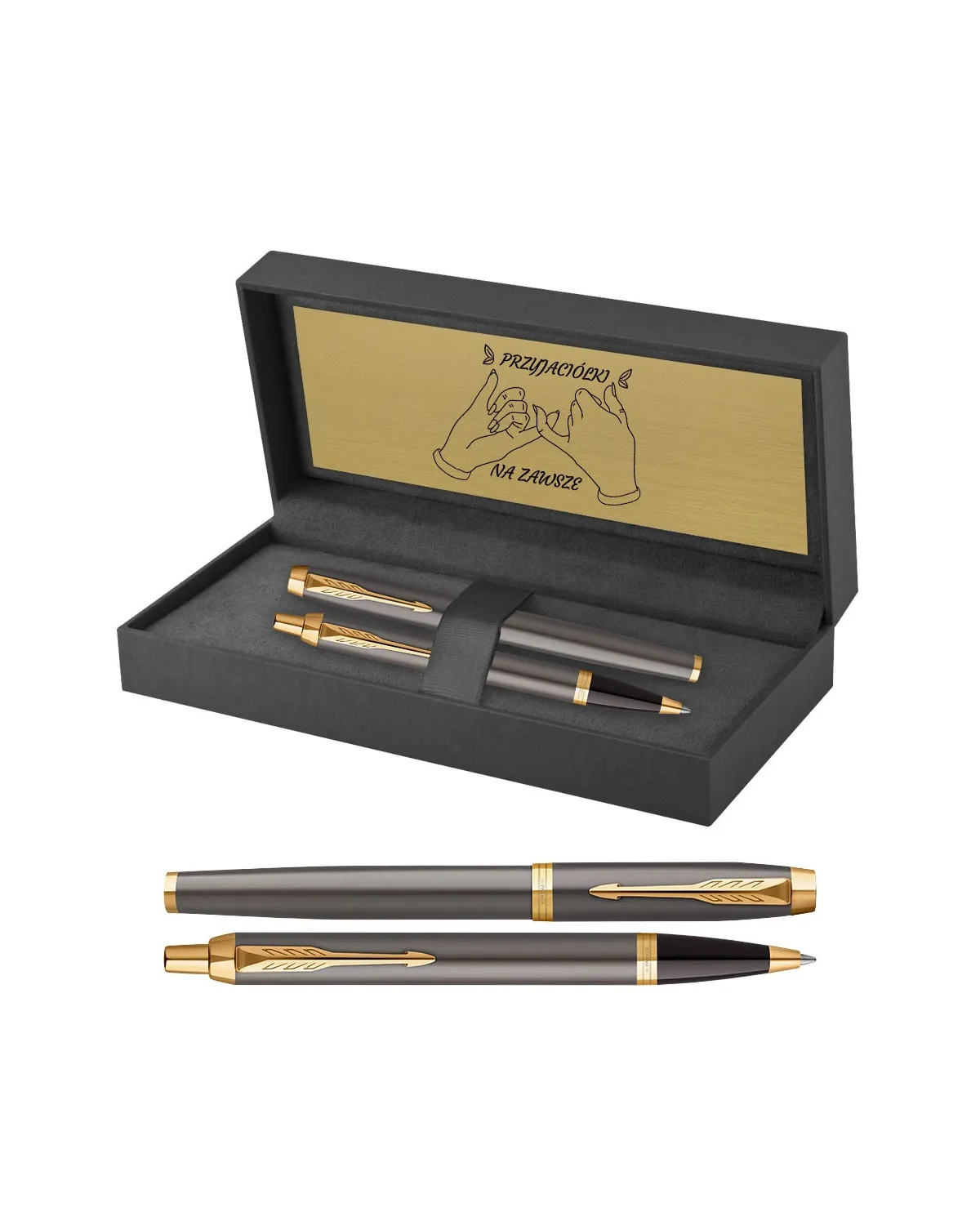 Zestaw Długopis Parker + Pióro IM Grey GT w Pudełku z Grawerem (2214613/3) Zestaw Długopis Parker + Pióro IM Grey GT w Pudełku z Grawerem (2214613/3)