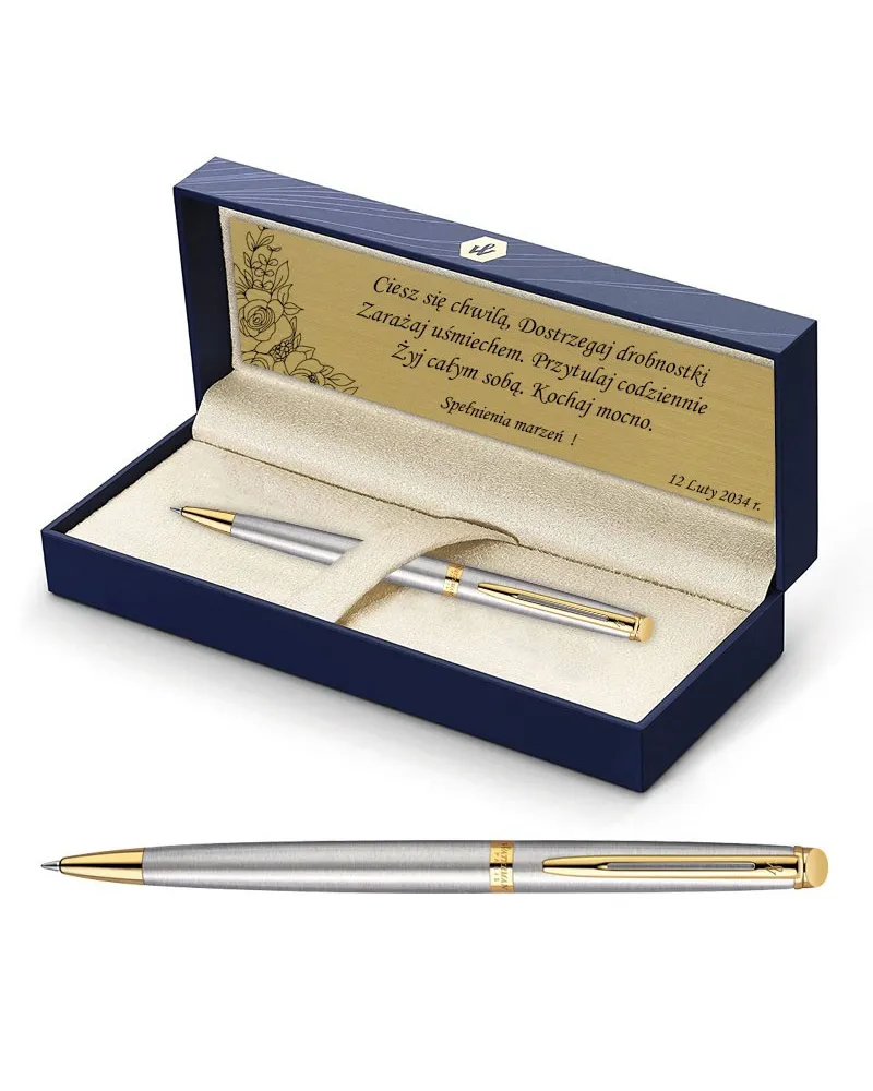 Zestaw Waterman Hemisphere stalowy GT z grawerem Zestaw Waterman Hemisphere stalowy GT z grawerem