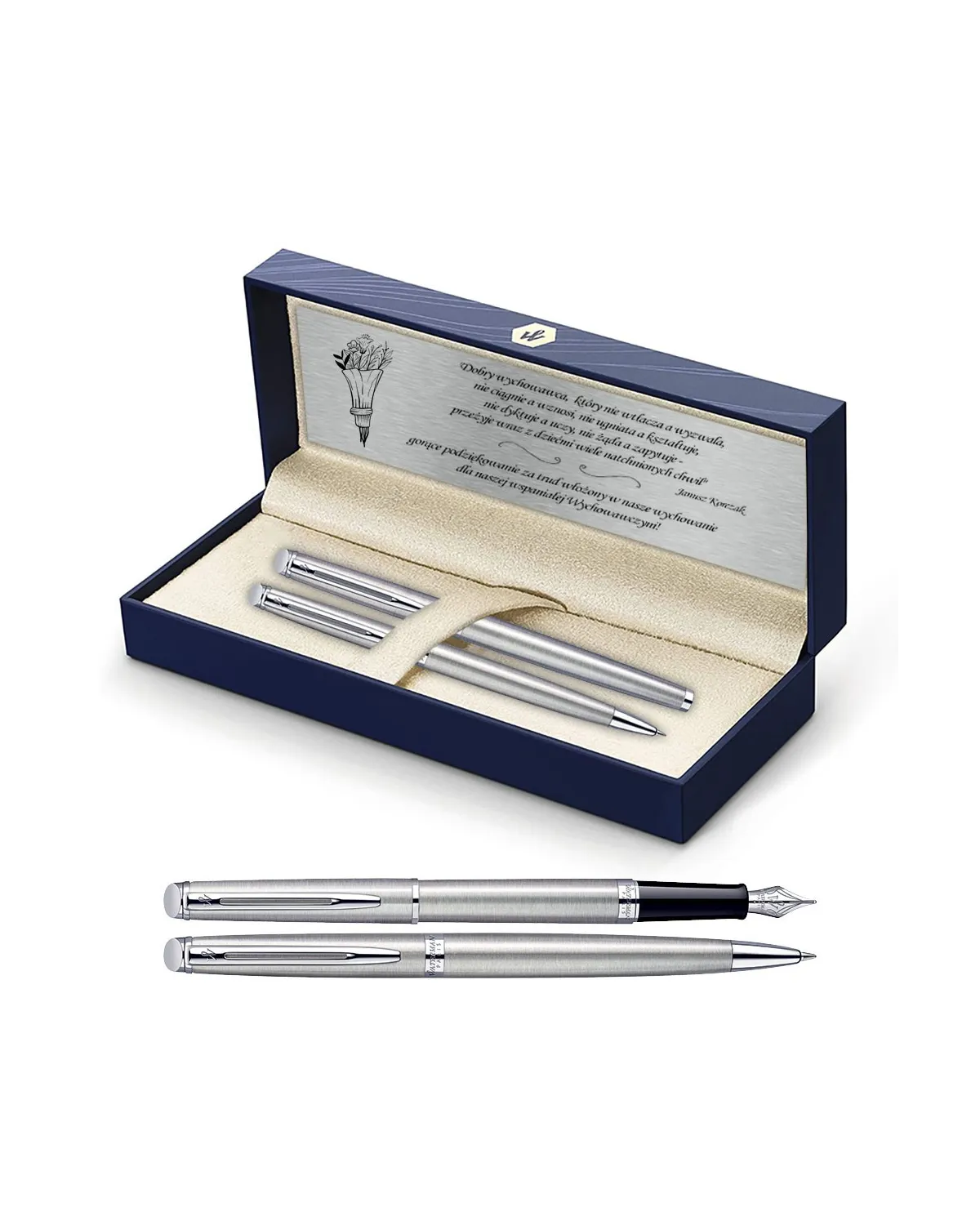 Długopis i Pi&oacute;ro Waterman Hemisphere stalowy CT w Pudełku z Grawerem (S0920470/2)