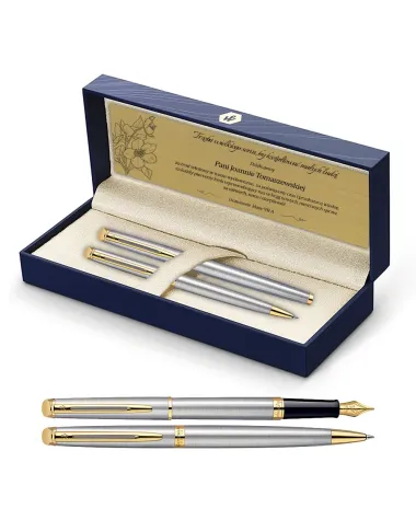Długopis i Pi&oacute;ro Waterman Hemisphere stalowy GT w Pudełku z Grawerem (S0920370/2)