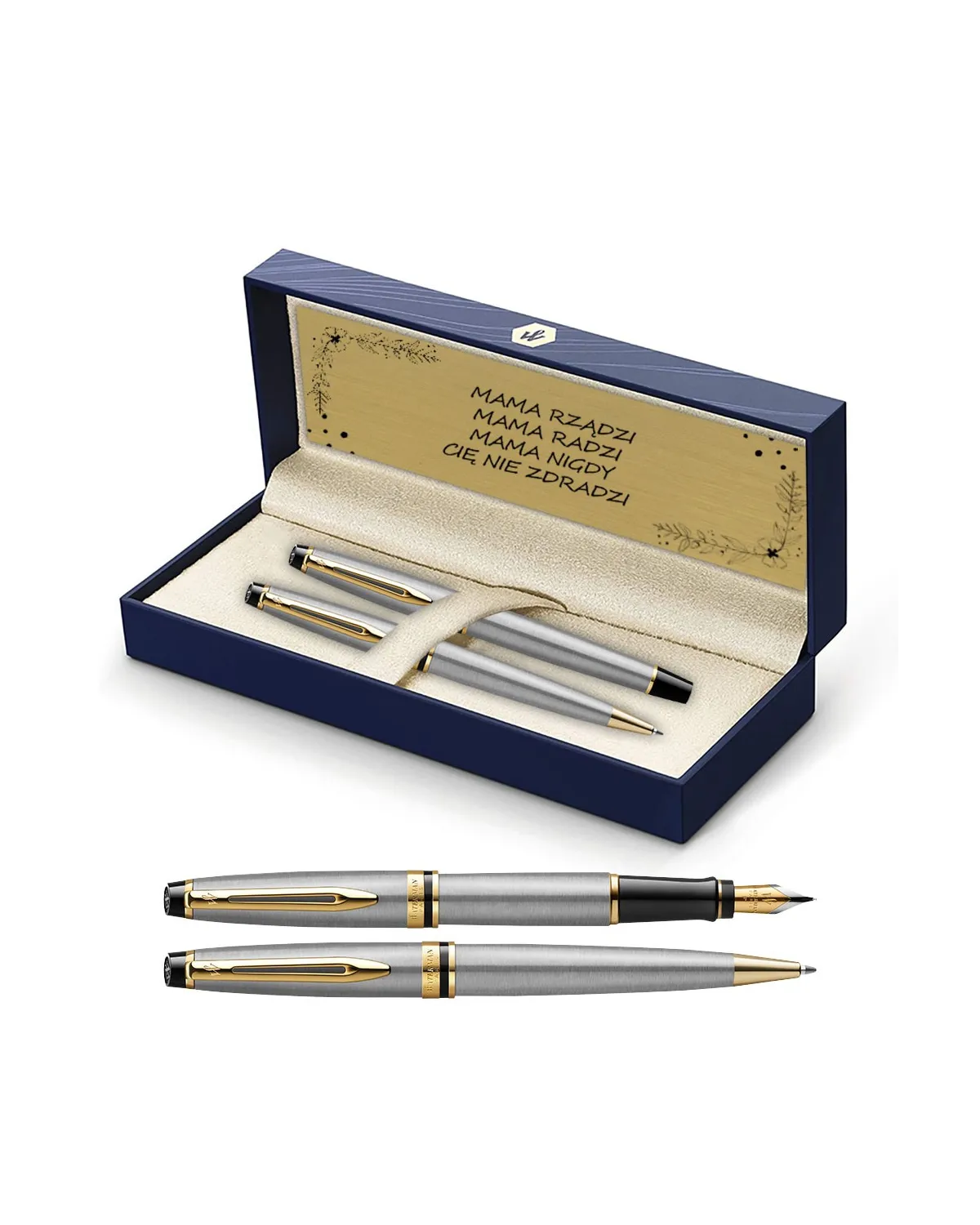 Długopis i Pi&oacute;ro Waterman Expert stalowy GT w Pudełku z Grawerem (S0952000/2)