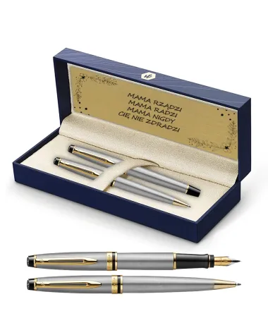 Długopis i Pióro Waterman Expert stalowy GT w Pudełku z Grawerem (S0952000/2)
