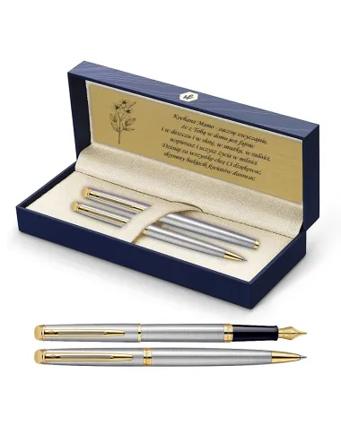 Długopis i Pi&oacute;ro Waterman Hemisphere stalowy GT w Pudełku z Grawerem (S0920370/4)