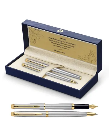 Długopis i Pi&oacute;ro Waterman Hemisphere stalowy GT w Pudełku z Grawerem (S0920370/5)