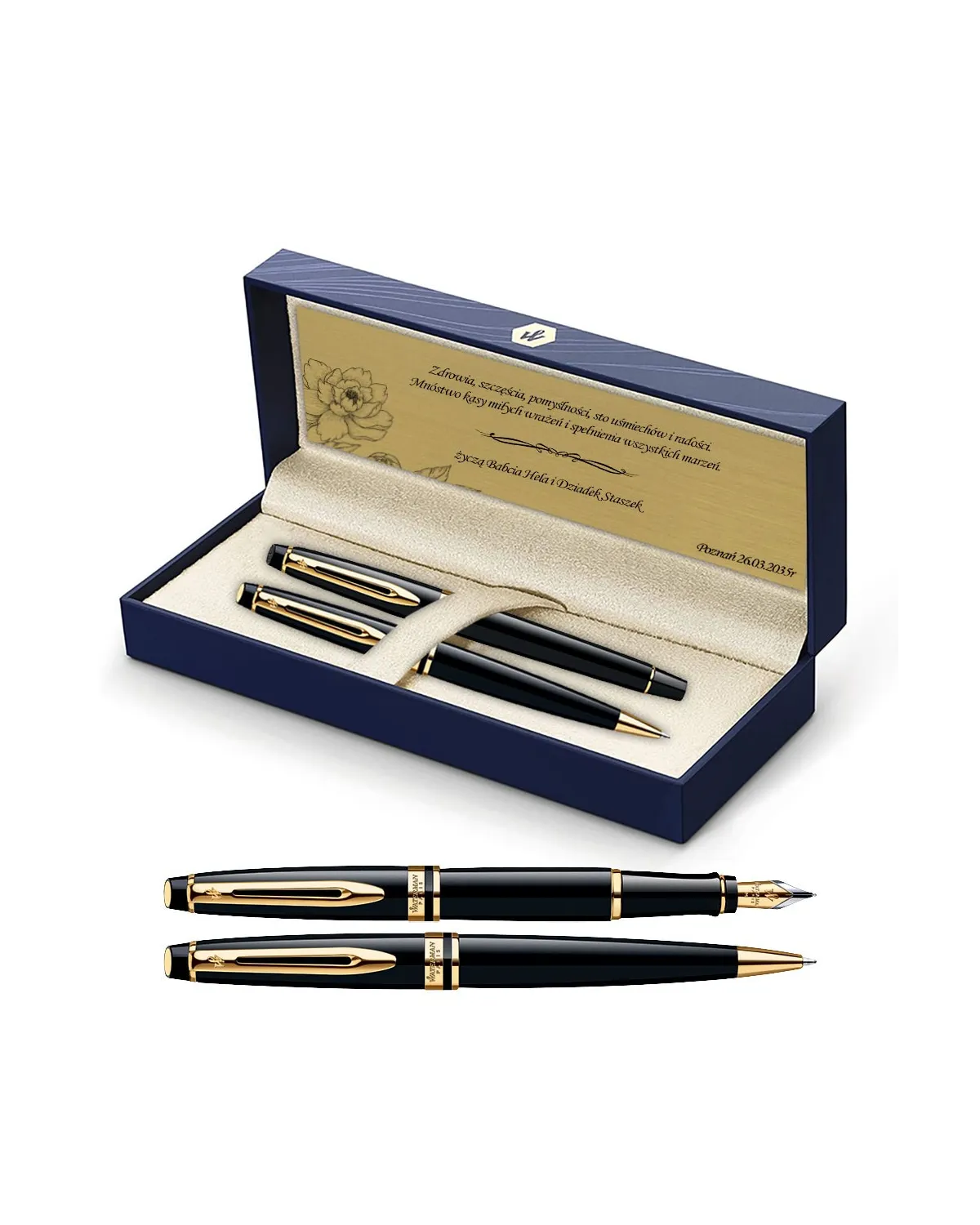 Długopis i Pi&oacute;ro Waterman Expert czarny GT w Pudełku z Grawerem (S0951700/5)