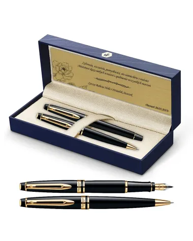 Długopis i Pi&oacute;ro Waterman Expert czarny GT w Pudełku z Grawerem (S0951700/5)