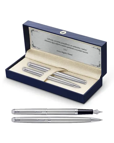 Długopis i Pi&oacute;ro Waterman Hemisphere stalowy CT w Pudełku z Grawerem (S0920470/6)