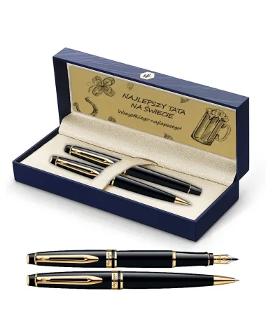 Długopis i Pi&oacute;ro Waterman Expert czarny GT w Pudełku z Grawerem (S0951700/7)