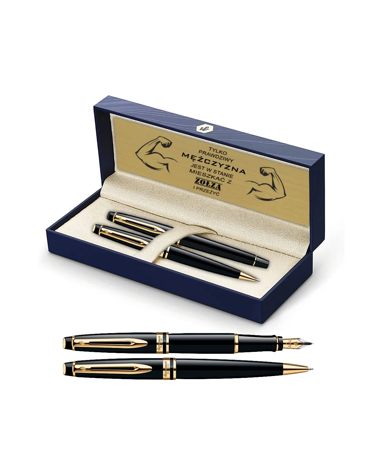 Długopis i Pi&oacute;ro Waterman Expert czarny GT w Pudełku z Grawerem (S0951700/9)