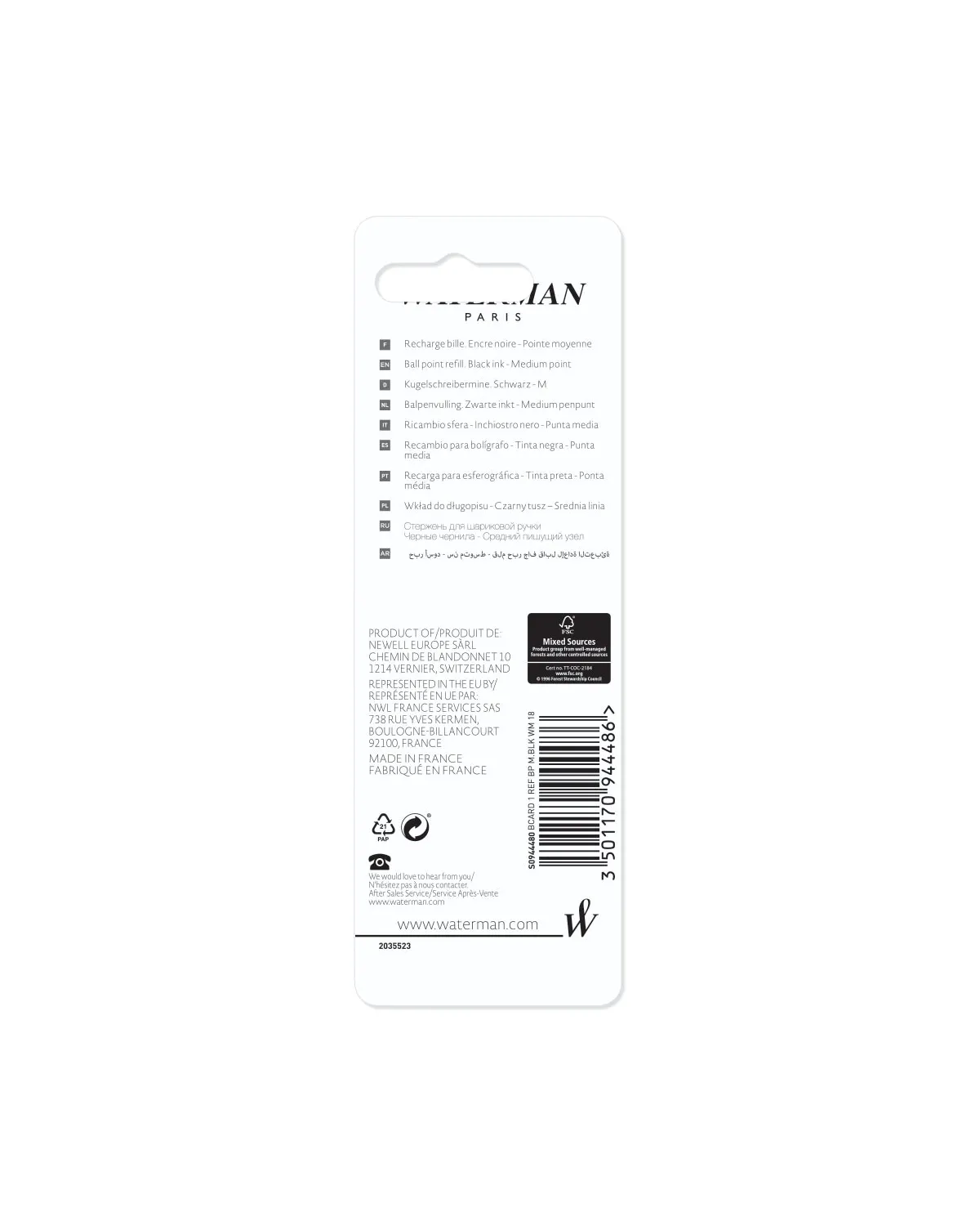 Wkład do długopisu Waterman Czarny "M" (S0944480)