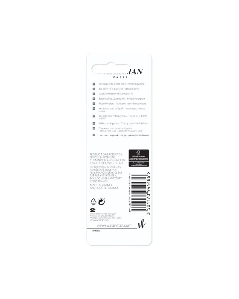 Wkład do długopisu Waterman Czarny "M" (S0944480)