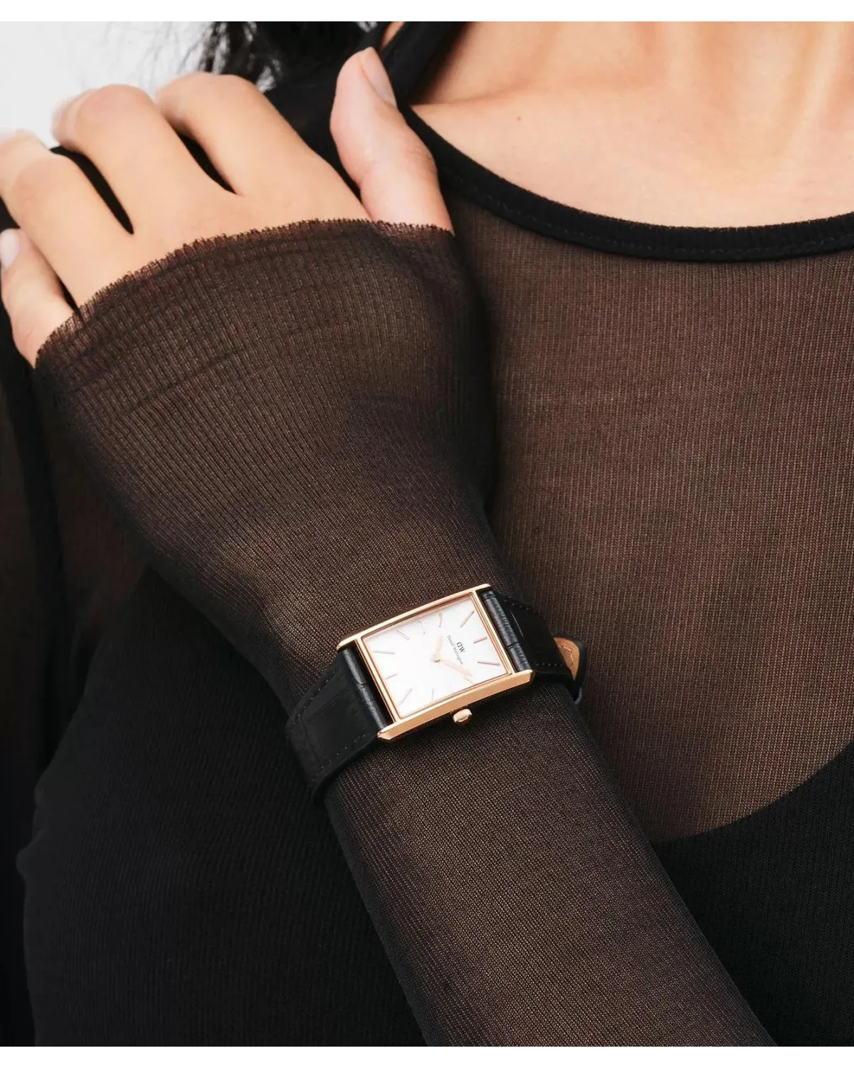 ZEGAREK DAMSKI DANIEL WELLINGTON Bound Black Crocodile Rose Gold  DW00100693 + BOX