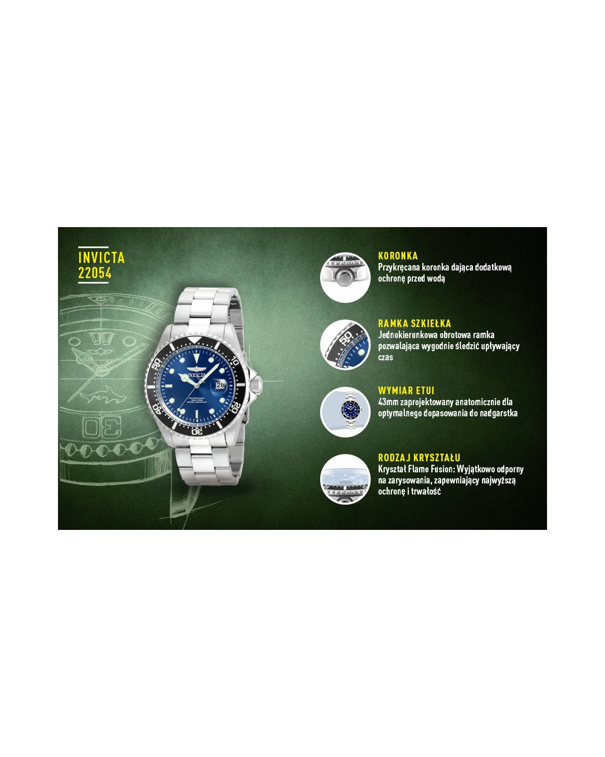 ZEGAREK MĘSKI INVICTA PRO DIVER 22054 - WODOSZCZLNOŚĆ 200m, koperta 43mm ZEGAREK MĘSKI INVICTA PRO DIVER 22054 - WODOSZCZLNOŚĆ 200m, koperta 43mm