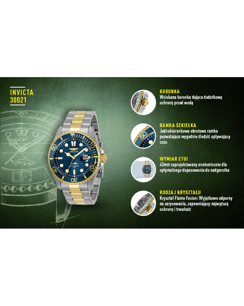 ZEGAREK MĘSKI INVICTA PRO DIVER 30021 - WR100, koperta 43mm (zv011b) ZEGAREK MĘSKI INVICTA PRO DIVER 30021 - WR100, koperta 43mm (zv011b)