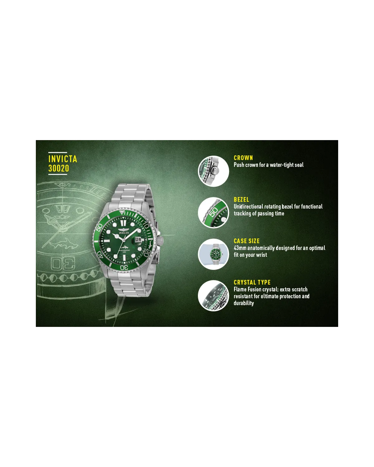 ZEGAREK MĘSKI INVICTA PRO DIVER 30020 - WR100 + BOX