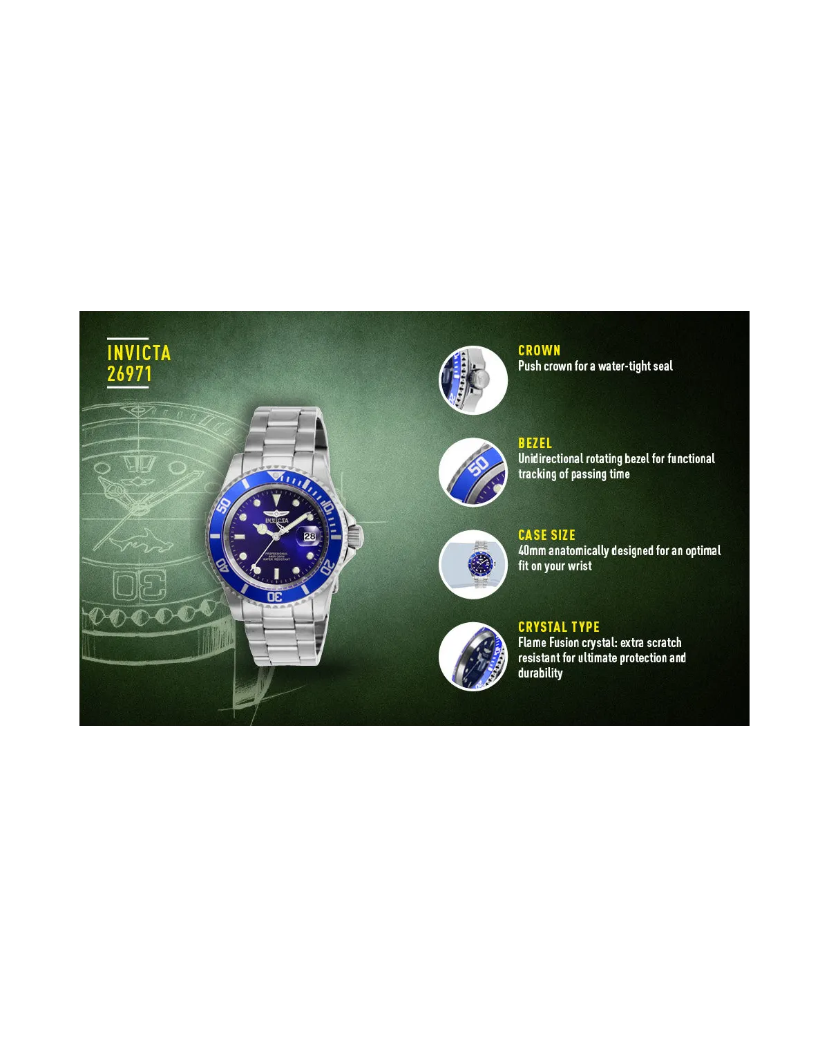 ZEGAREK MĘSKI INVICTA PRO DIVER 26971 - WODOSZCZELNOŚĆ 200m, koperta 40mm ZEGAREK MĘSKI INVICTA PRO DIVER 26971 - WODOSZCZELNOŚĆ 200m, koperta 40mm