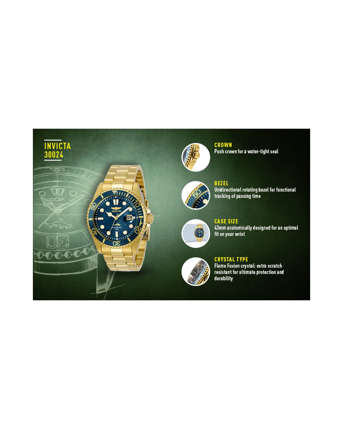 ZEGAREK MĘSKI INVICTA PRO DIVER 30024 - WR100, koperta 43mm (zv011a) ZEGAREK MĘSKI INVICTA PRO DIVER 30024 - WR100, koperta 43mm (zv011a)