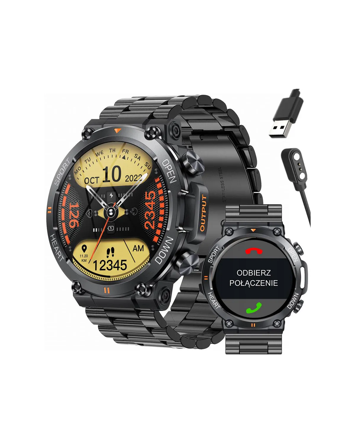 SMARTWATCH MĘSKI GRAVITY GT7-2 PRO - WYKONYWANIE POŁĄCZEŃ, PULSOKSYMETR (sg018b)