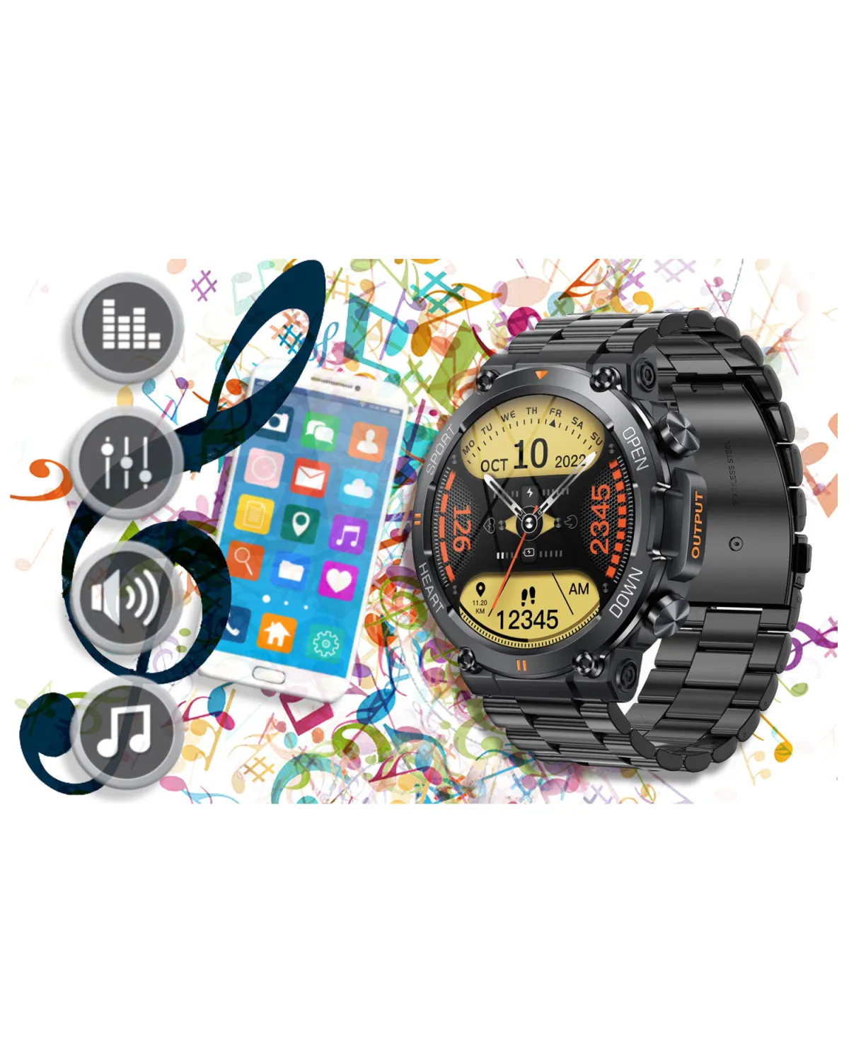 SMARTWATCH MĘSKI GRAVITY GT7-2 PRO - WYKONYWANIE POŁĄCZEŃ, PULSOKSYMETR (sg018b)