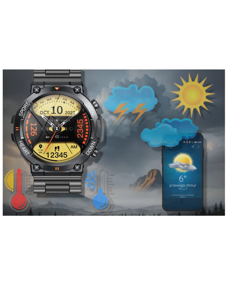 SMARTWATCH MĘSKI GRAVITY GT7-2 PRO - WYKONYWANIE POŁĄCZEŃ, PULSOKSYMETR (sg018b)