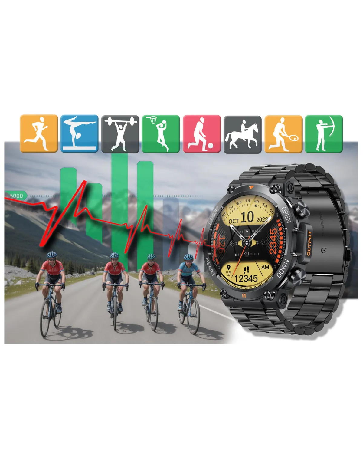 SMARTWATCH MĘSKI GRAVITY GT7-2 PRO - WYKONYWANIE POŁĄCZEŃ, PULSOKSYMETR (sg018b)