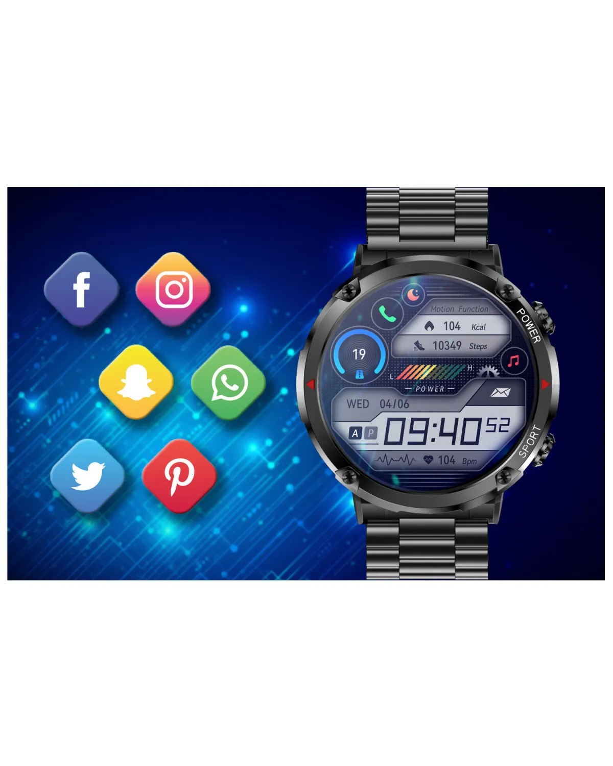 SMARTWATCH MĘSKI GRAVITY GT21-1 - BLUETOOTH CALL, DODATKOWY PASEK (sg025a)