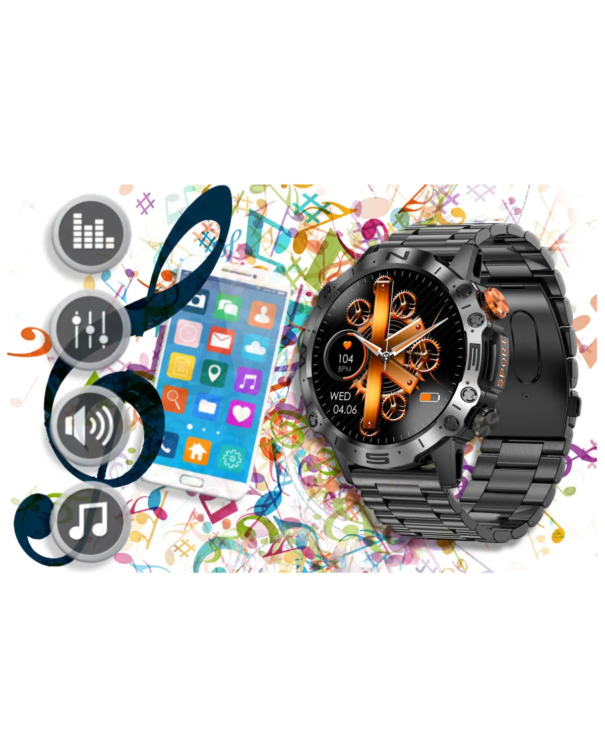 SMARTWATCH MĘSKI GRAVITY GT20-1 - AMOLED, DODATKOWY PASEK (sg024a)