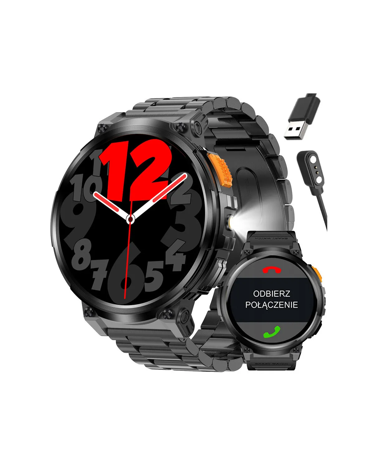 SMARTWATCH MĘSKI GRAVITY GT23-1 - LATARKA, DODATKOWY PASEK  (sg031a)