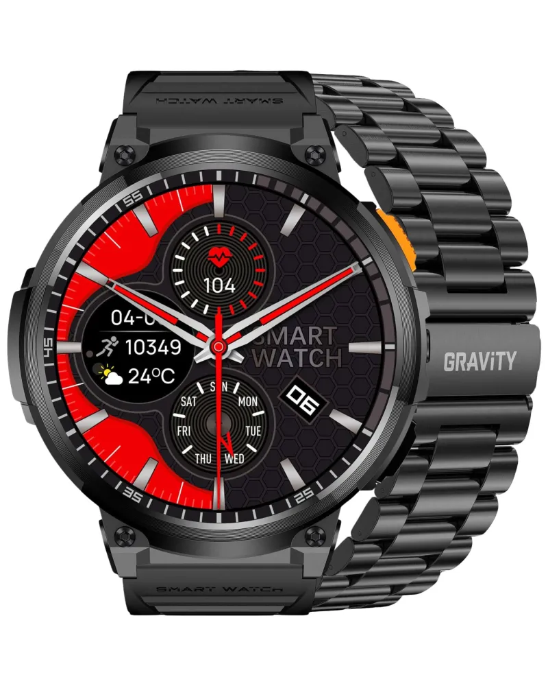 SMARTWATCH MĘSKI GRAVITY GT23-1 - LATARKA, DODATKOWY PASEK  (sg031a)