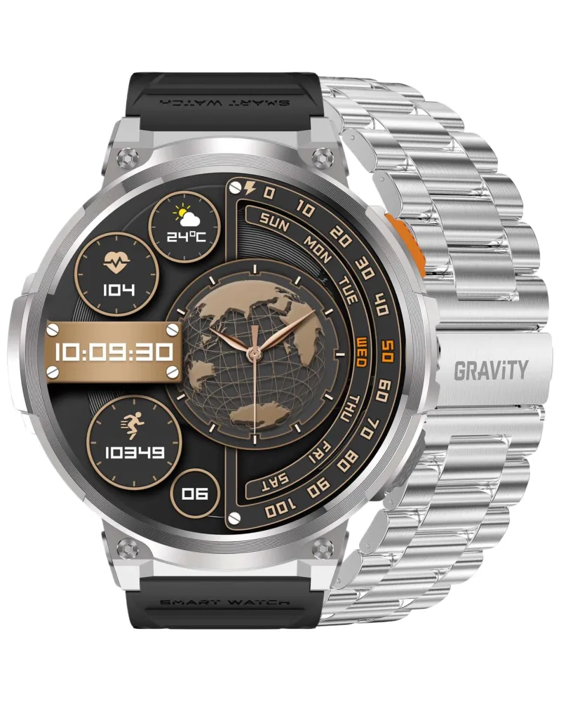 SMARTWATCH MĘSKI GRAVITY GT23-2 - LATARKA, DODATKOWY PASEK  (sg031b)