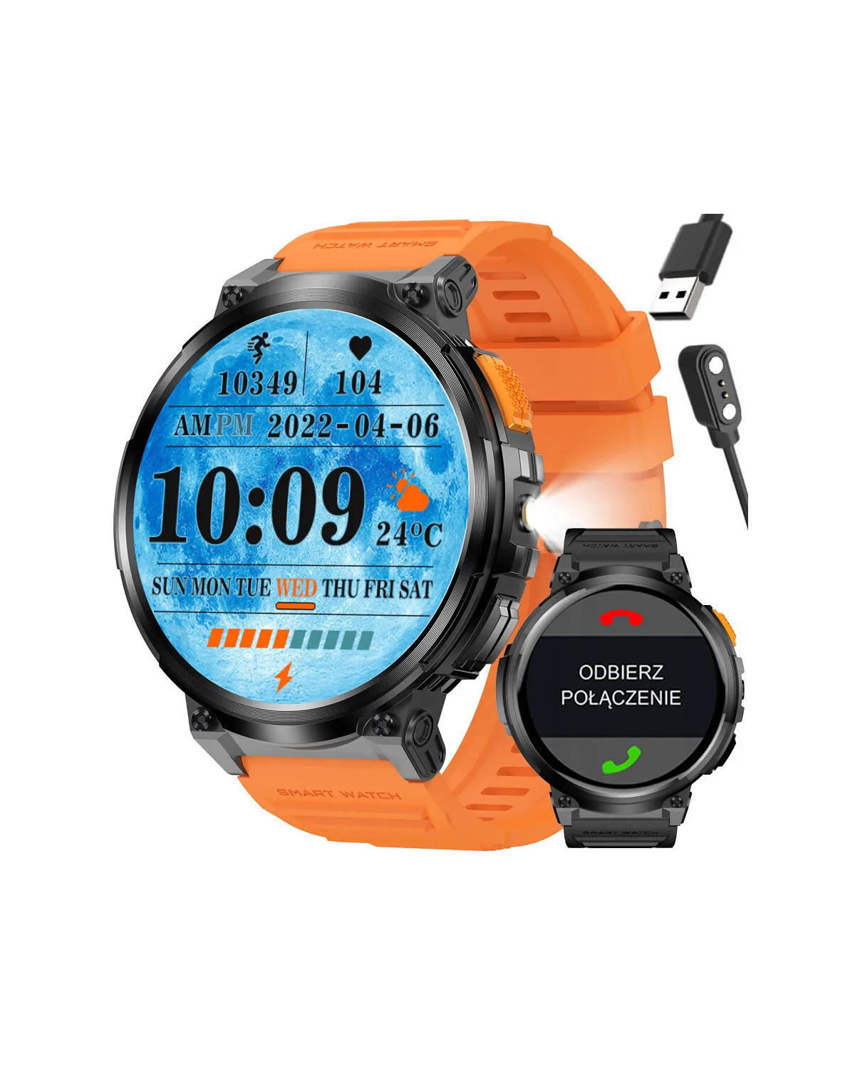 SMARTWATCH MĘSKI GRAVITY GT23-3 - LATARKA, DODATKOWY PASEK  (sg031c)