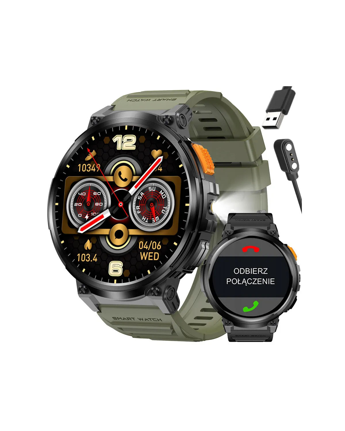 SMARTWATCH MĘSKI GRAVITY GT23-5 - LATARKA, DODATKOWY PASEK  (sg031e)