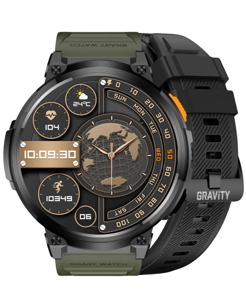SMARTWATCH MĘSKI GRAVITY GT23-5 - LATARKA, DODATKOWY PASEK  (sg031e)