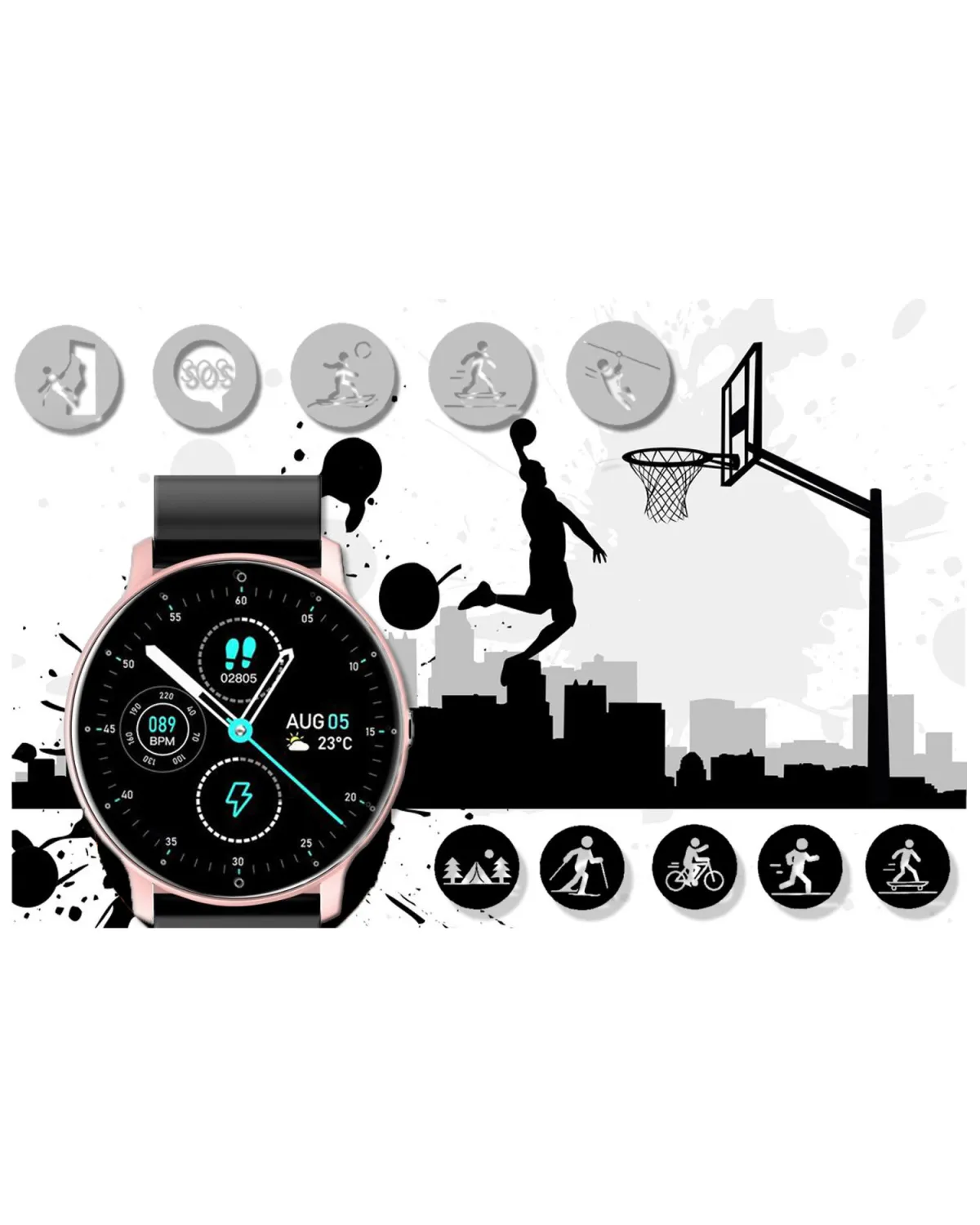 SMARTWATCH UNISEX GRAVITY GT1-2  PULSOMETR, WŁASNE TARCZE (sg015b)