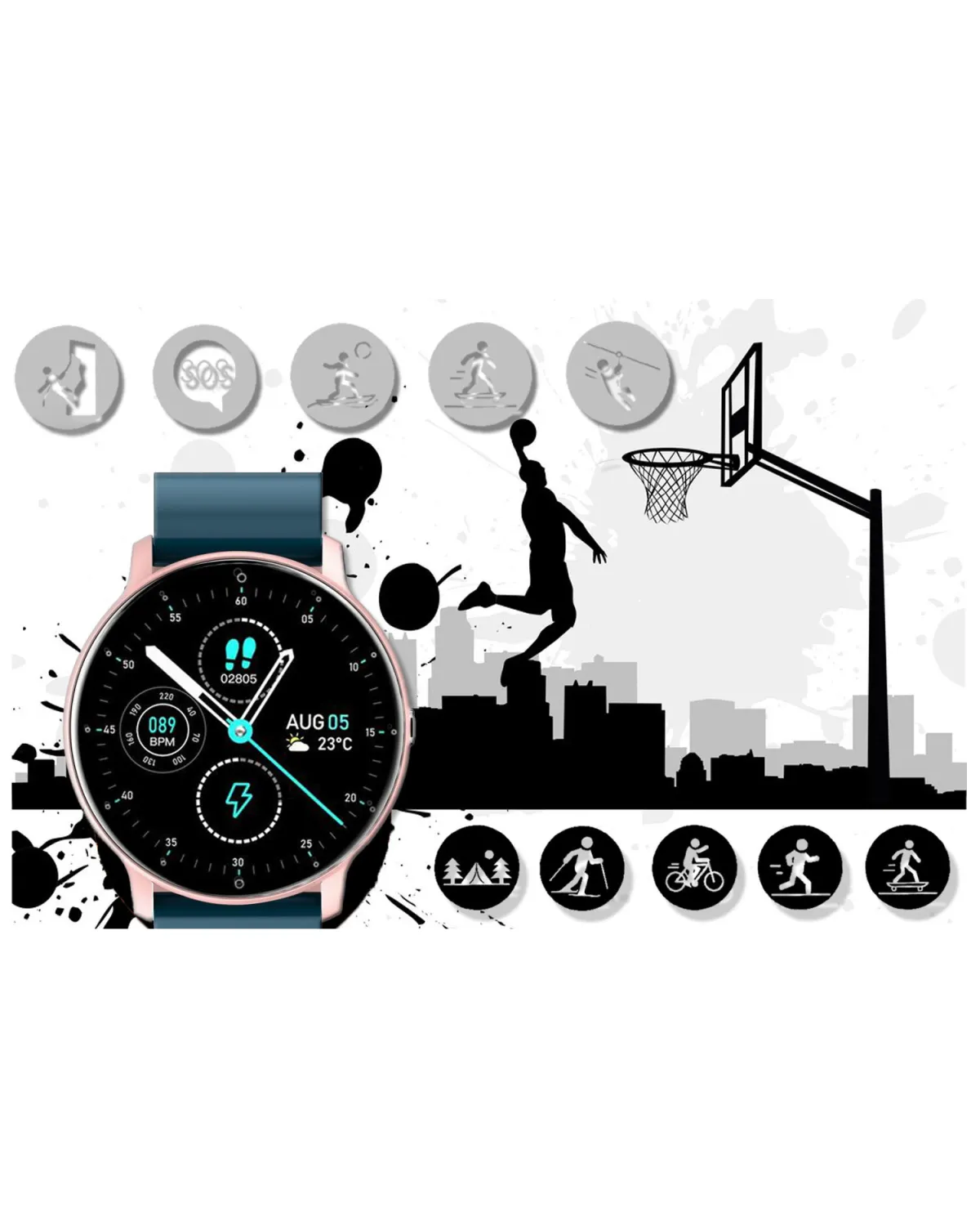SMARTWATCH UNISEX GRAVITY GT1-4 - PULSOMETR, WŁASNE TARCZE (sg015d)