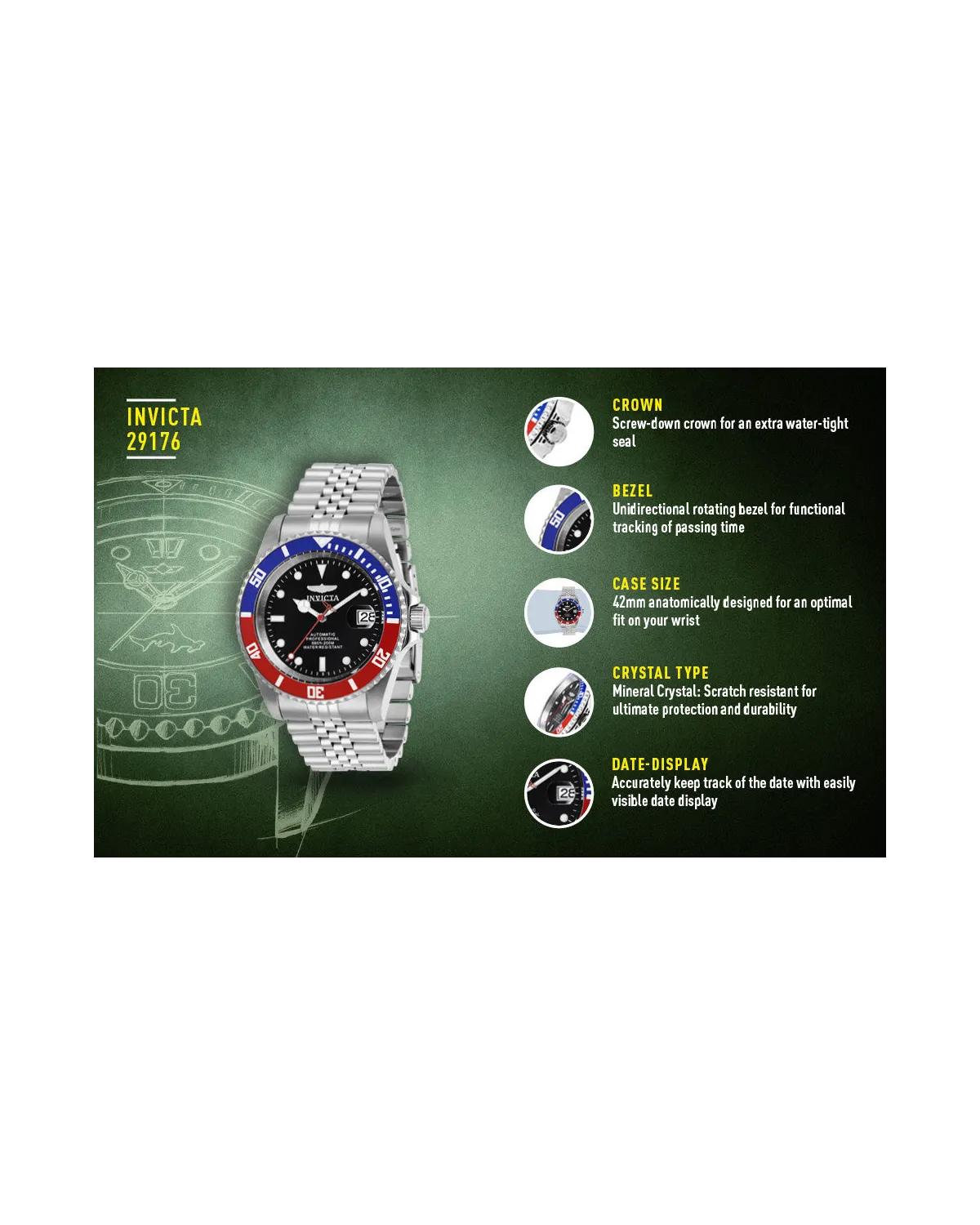 ZEGAREK MĘSKI INVICTA DIVER PROFESSIONAL 29176 - AUTOMAT WR200 (zv004a) ZEGAREK MĘSKI INVICTA DIVER PROFESSIONAL 29176 - AUTOMAT WR200 (zv004a)