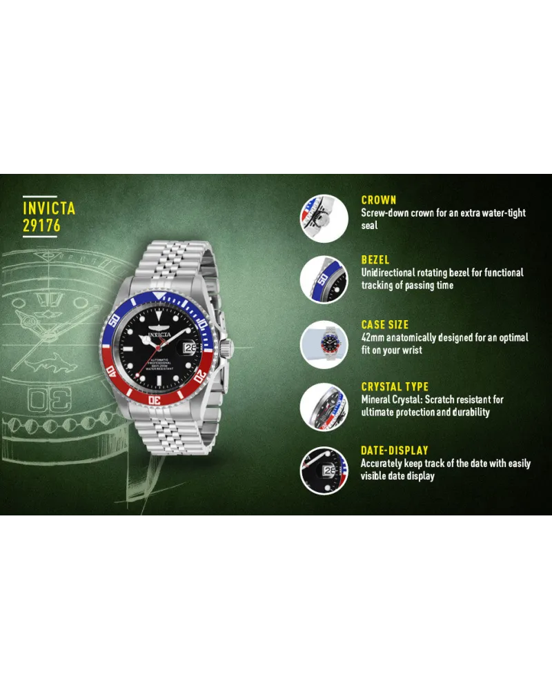 ZEGAREK MĘSKI INVICTA DIVER PROFESSIONAL 29176 - AUTOMAT WR200 (zv004a) ZEGAREK MĘSKI INVICTA DIVER PROFESSIONAL 29176 - AUTOMAT WR200 (zv004a)