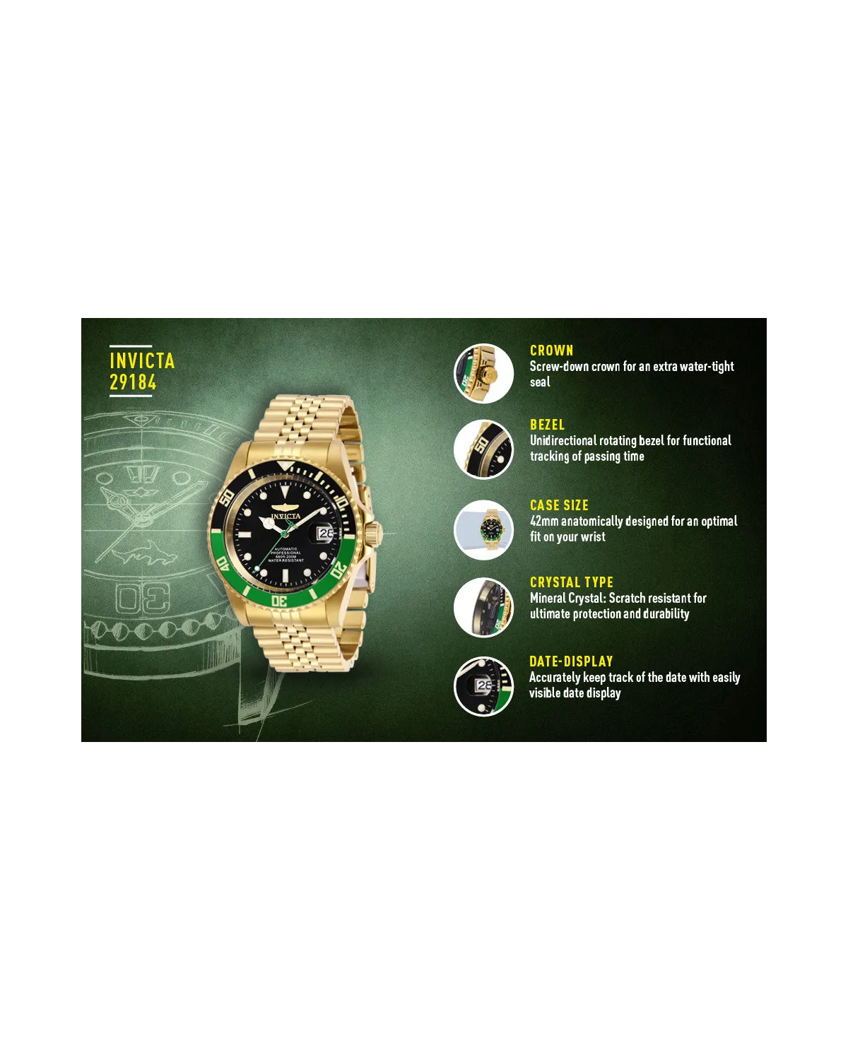 ZEGAREK MĘSKI INVICTA DIVER PROFESSIONAL 29184 - AUTOMAT WR200, koperta 42mm  (zv004b)