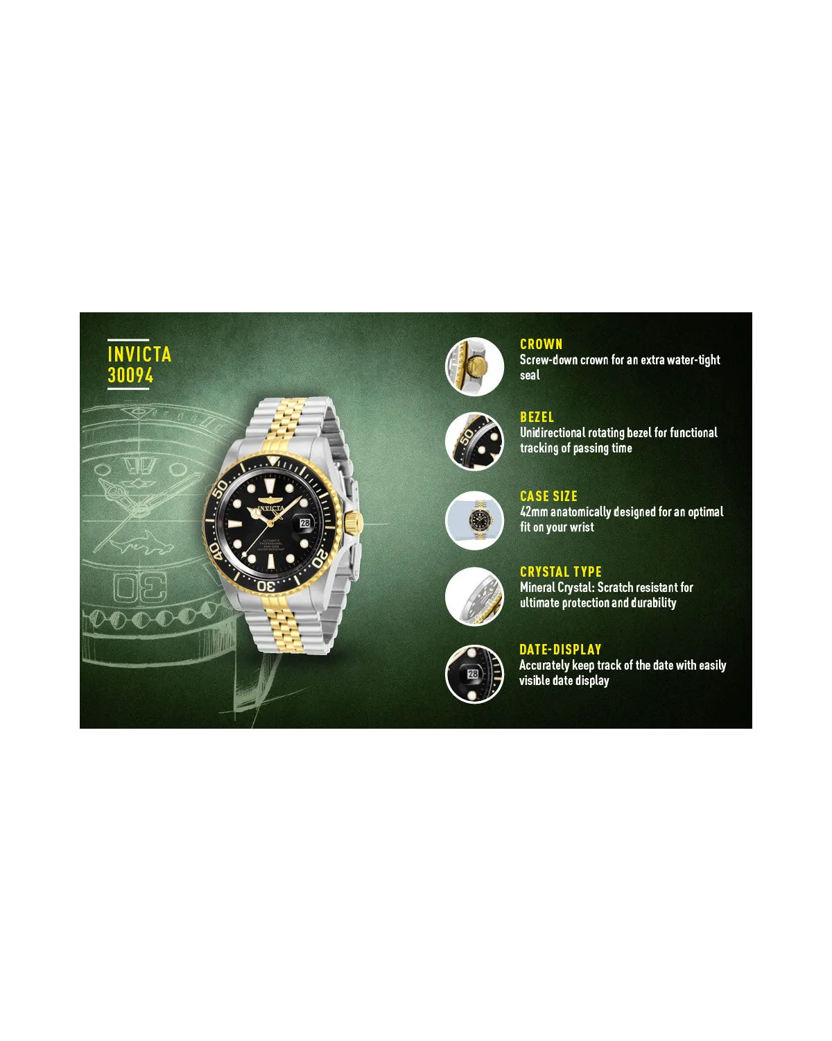 ZEGAREK MĘSKI INVICTA DIVER PROFESSIONAL 30094 - AUTOMAT WR200, koperta 42mm (zv004d) ZEGAREK MĘSKI INVICTA DIVER PROFESSIONAL 30094 - AUTOMAT WR200, koperta 42mm (zv004d)