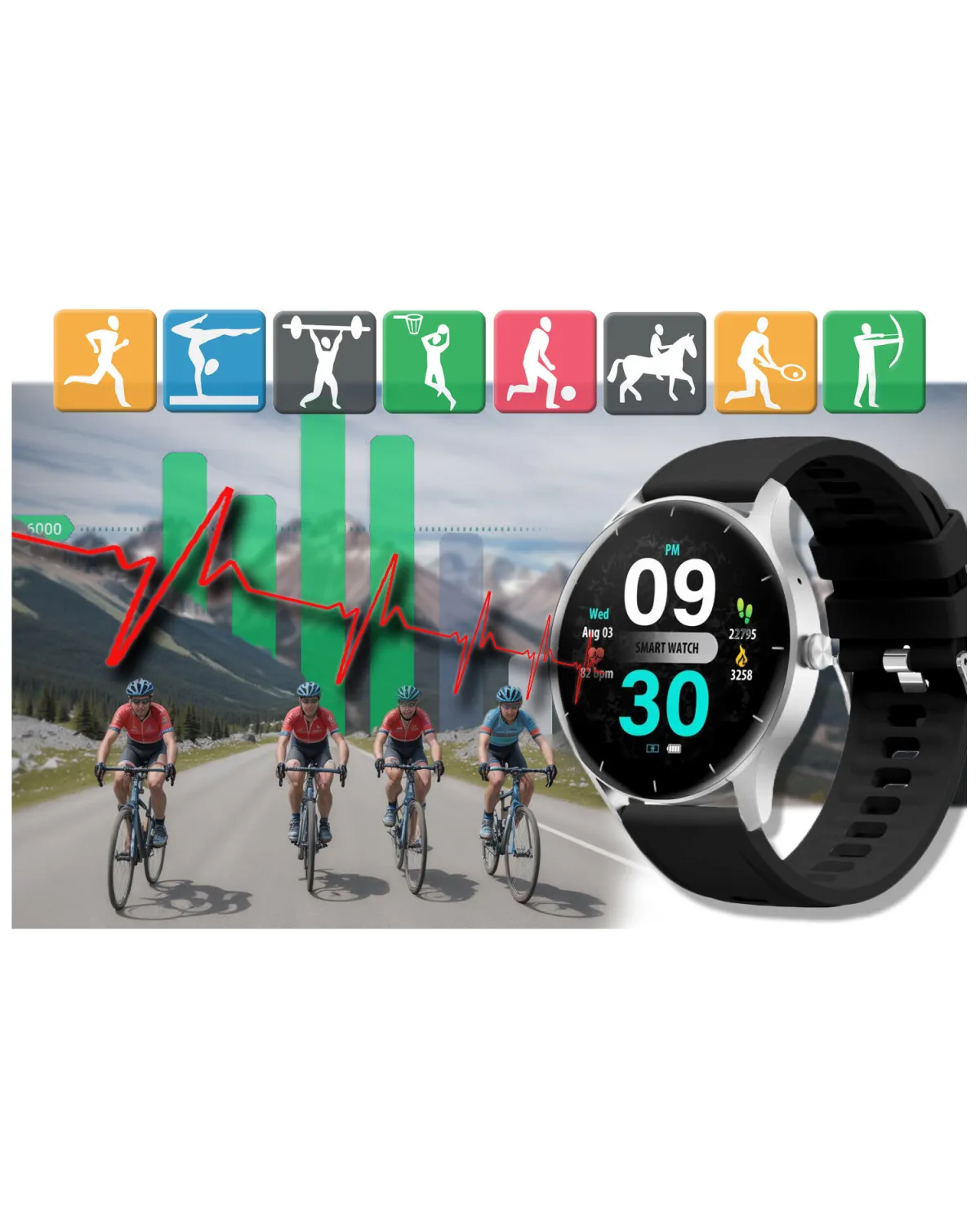 SMARTWATCH UNISEX GRAVITY GT2-6 - ROZMOWY BLUETOOTH, WŁASNE TARCZE (sg019f)