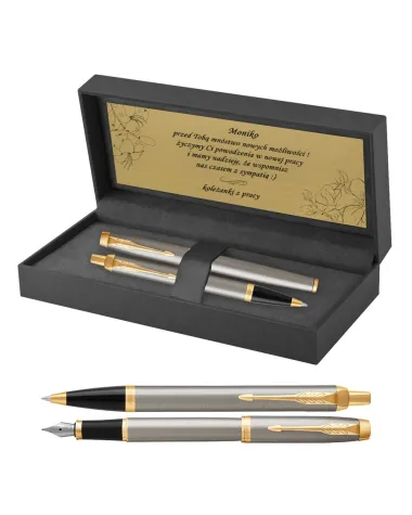 Długopis i Pi&oacute;ro Parker IM Brushed Metal GT w Pudełku z Grawerem (1931670/8)