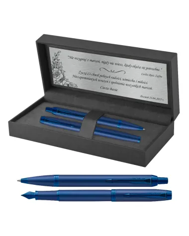 Długopis + Pi&oacute;ro Parker IM Professionals Monochrome Blue z grawerem (2172966/2)