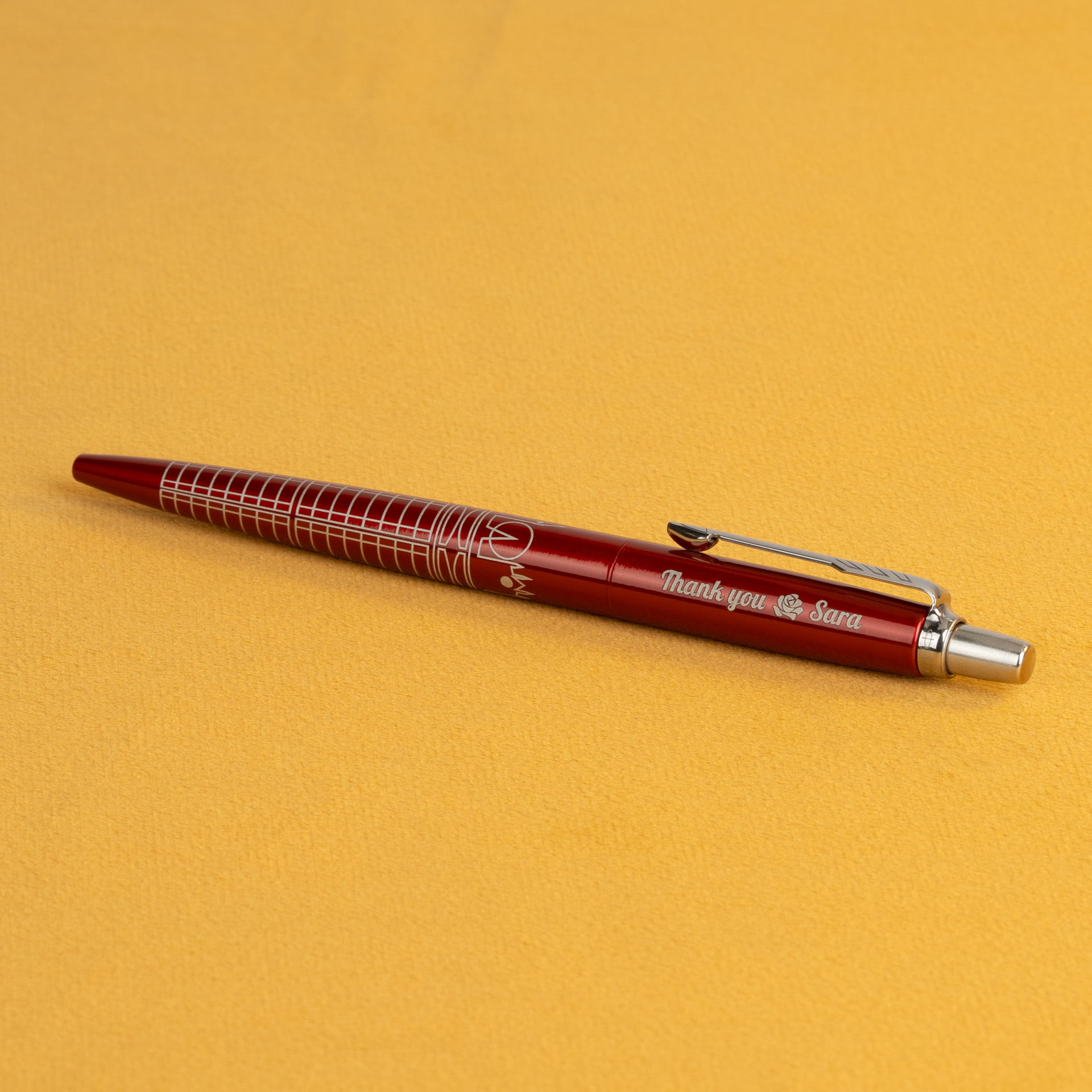Długopis Parker Jotter Global Icons London czerwony z grawerem „Thank you Sara”, elegancki długopis Parker z motywem Londynu