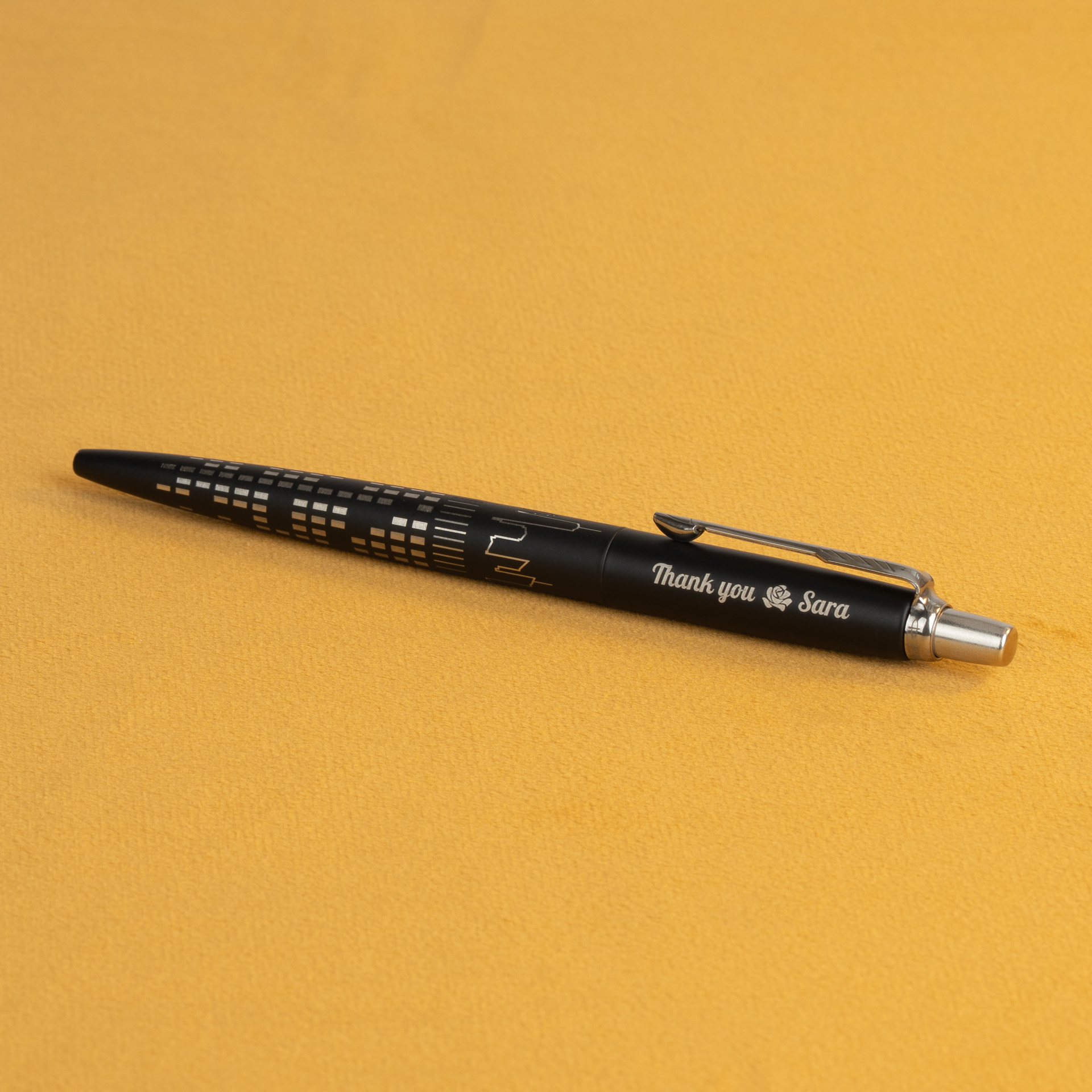 Długopis Parker Jotter Global Icons New York czarny z grawerem „Thank you Sara”, elegancki długopis Parker motyw miasta